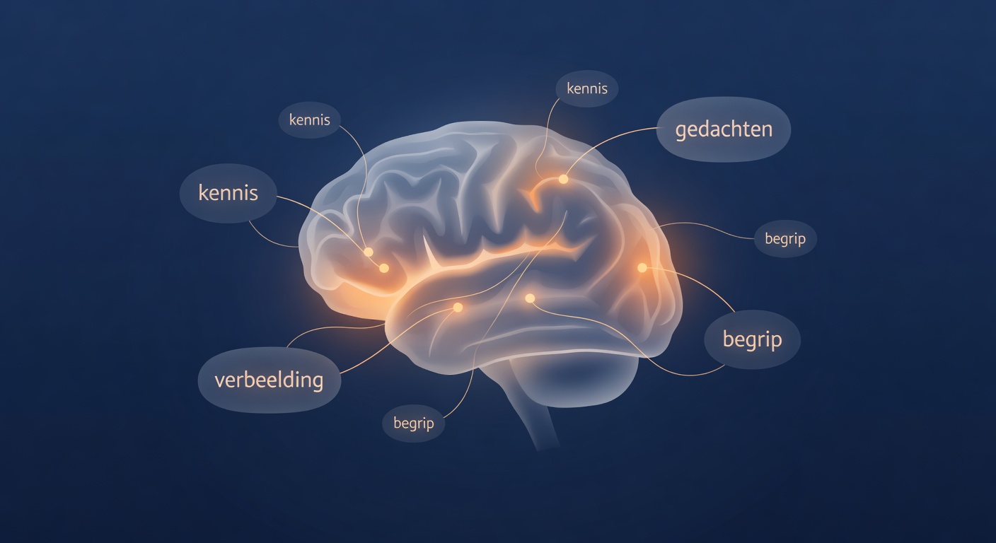 Illustrated human brain with glowing emotional centers connected to language memory pathways