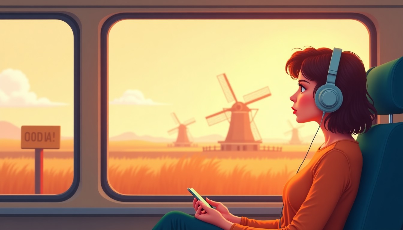 A person listening to headphones on a train commute