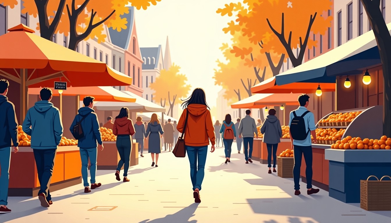 A person walking through a busy Dutch street market