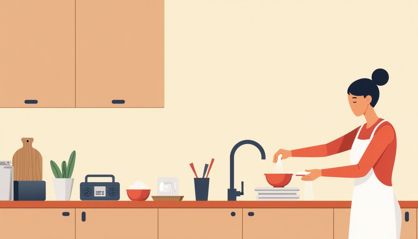 Person washing dishes while listening to audio