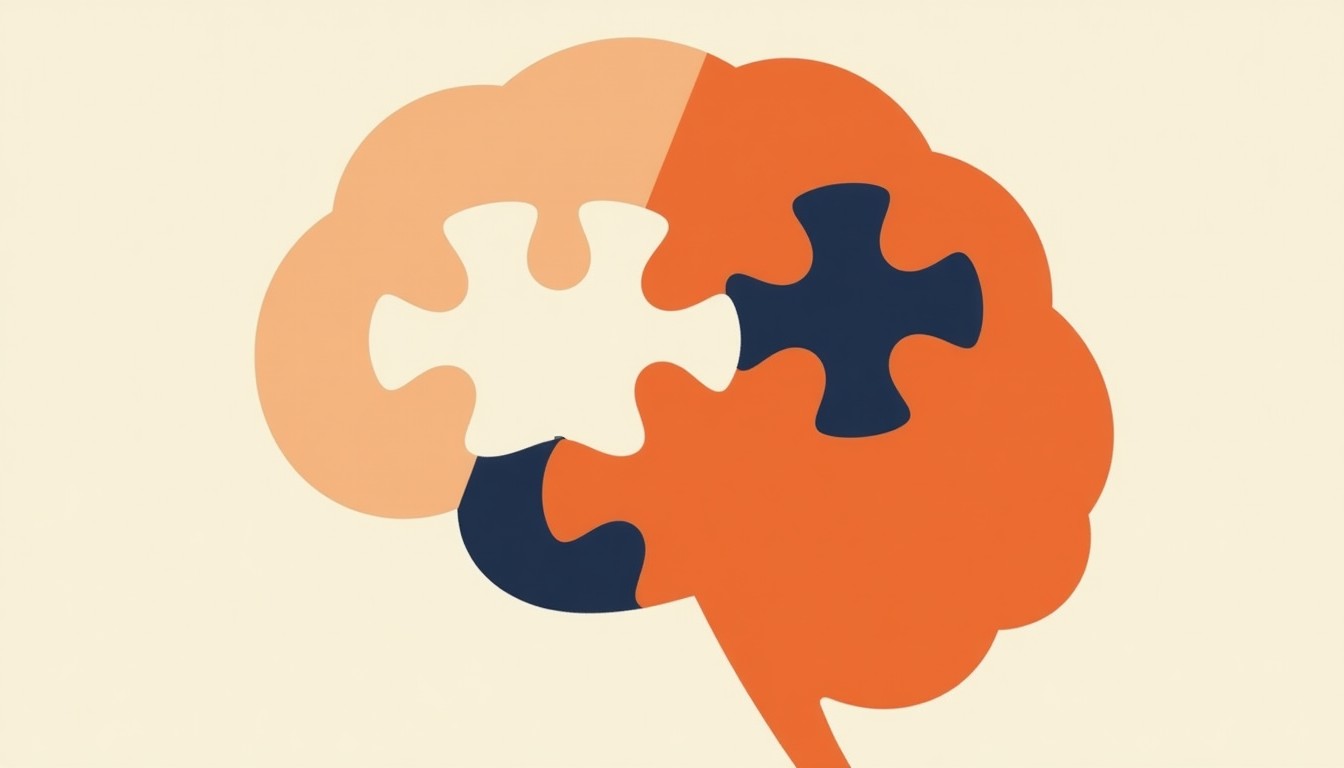 Brain made of puzzle pieces, representing the process of learning and chunking information.