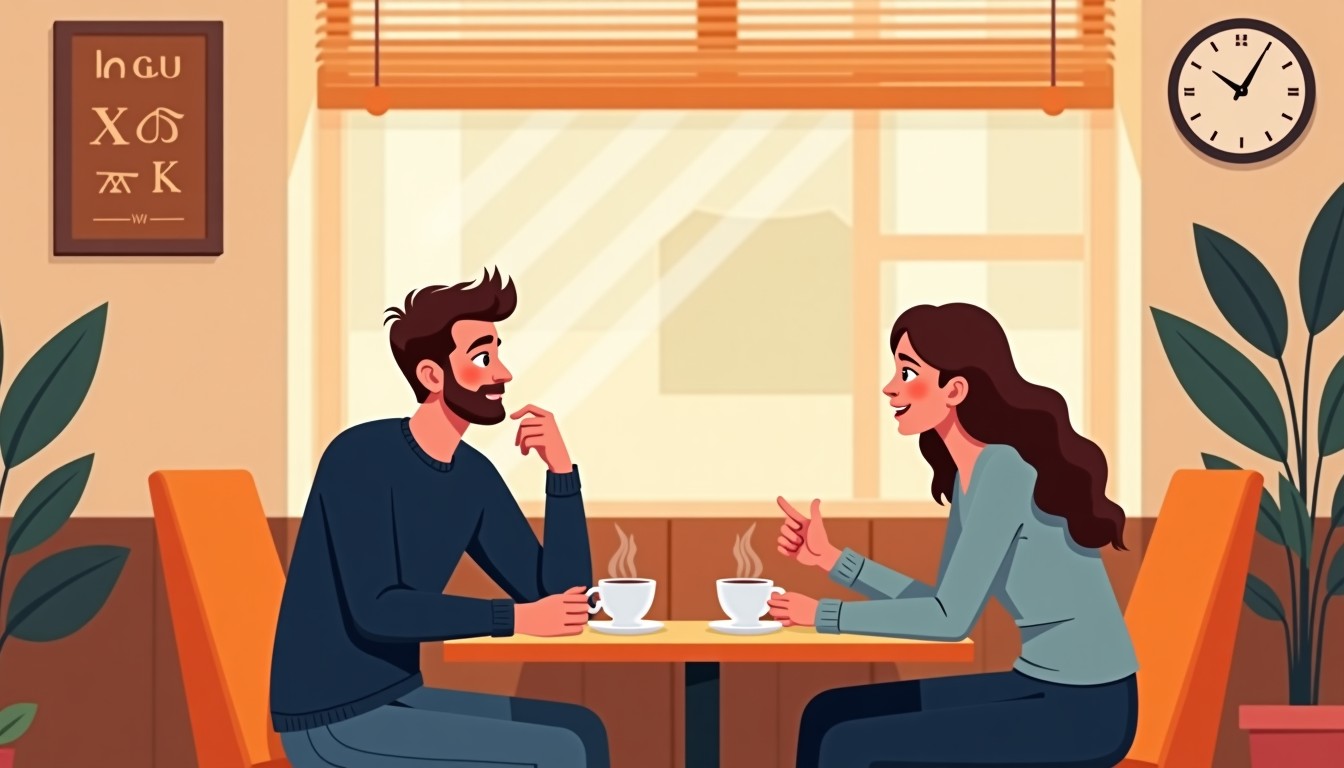 Two people chatting in a cozy Dutch cafe