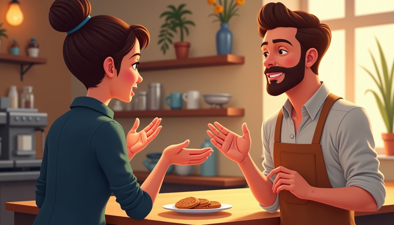 Illustration of someone ordering confidently in a cafe.