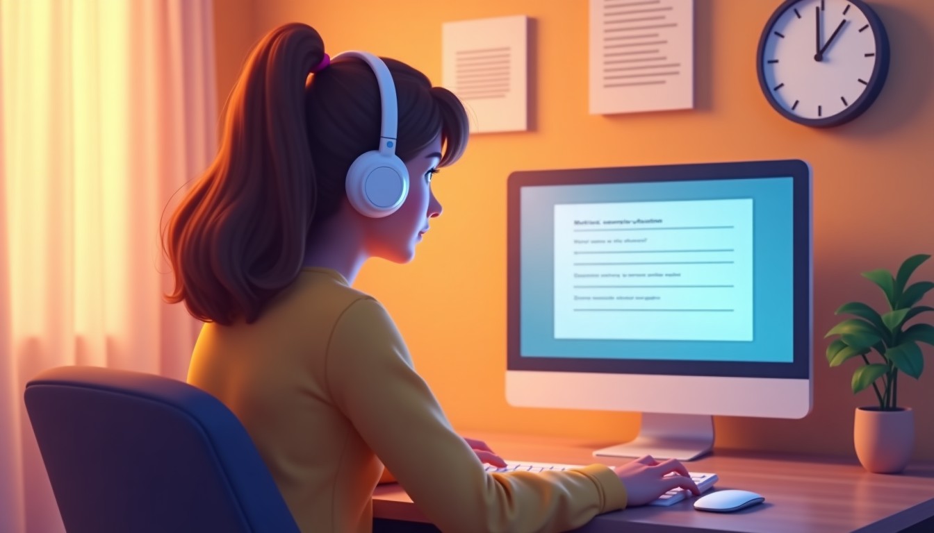 A person taking a listening exam with headphones.