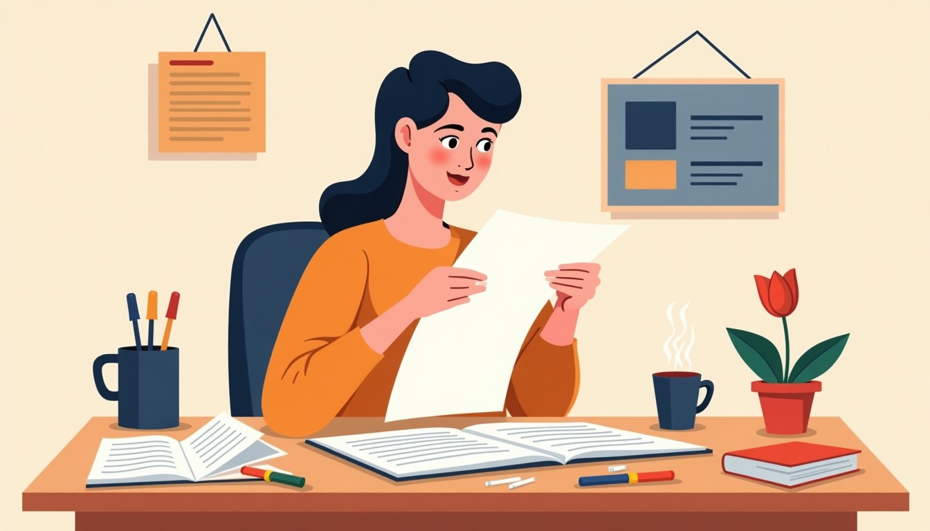 A person studying intensely at a desk with papers and a coffee cup.