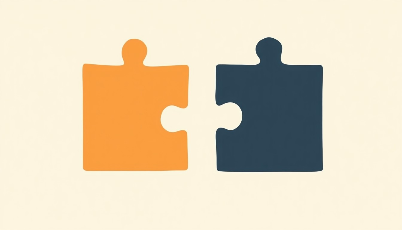Two puzzle pieces fitting together, representing words in context