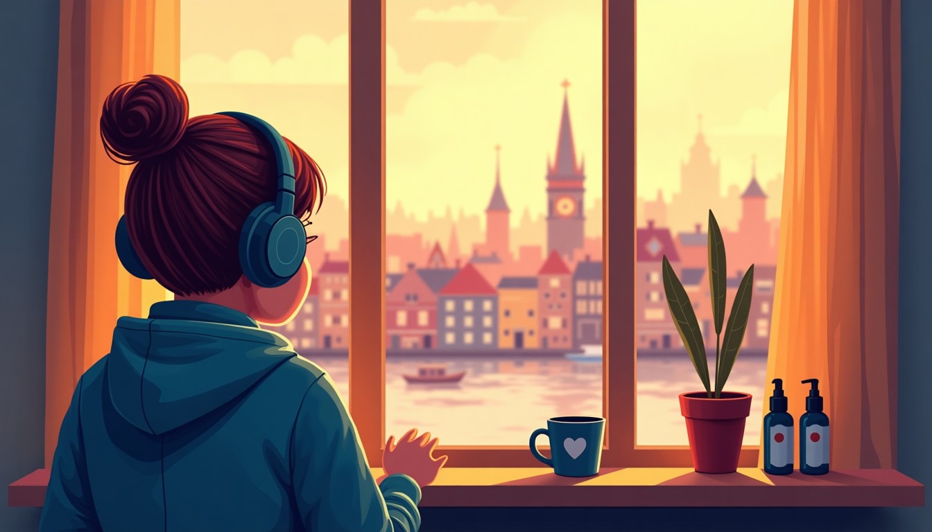 A person wearing headphones and listening intently.