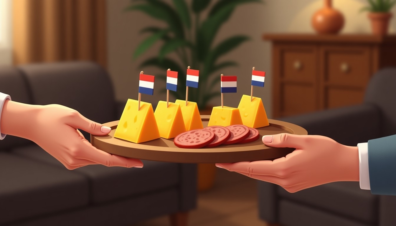 A tray of cubed cheese and sausage being passed around a party.