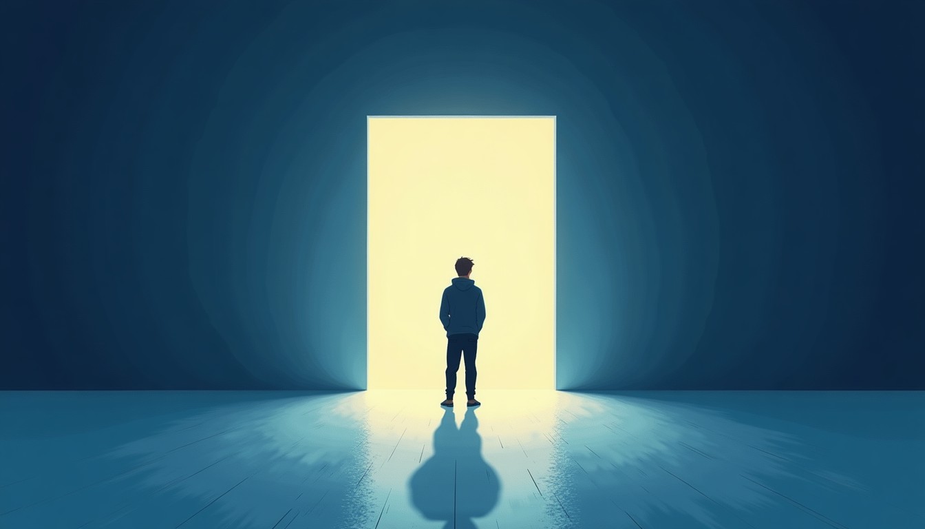 A person standing in an empty, cold room