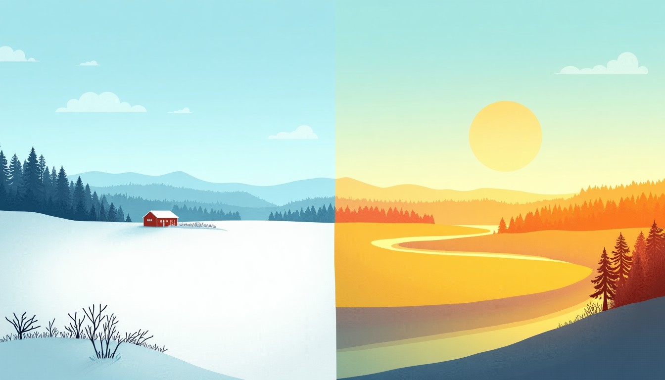 Split illustration showing contrasting landscapes of North and South Netherlands