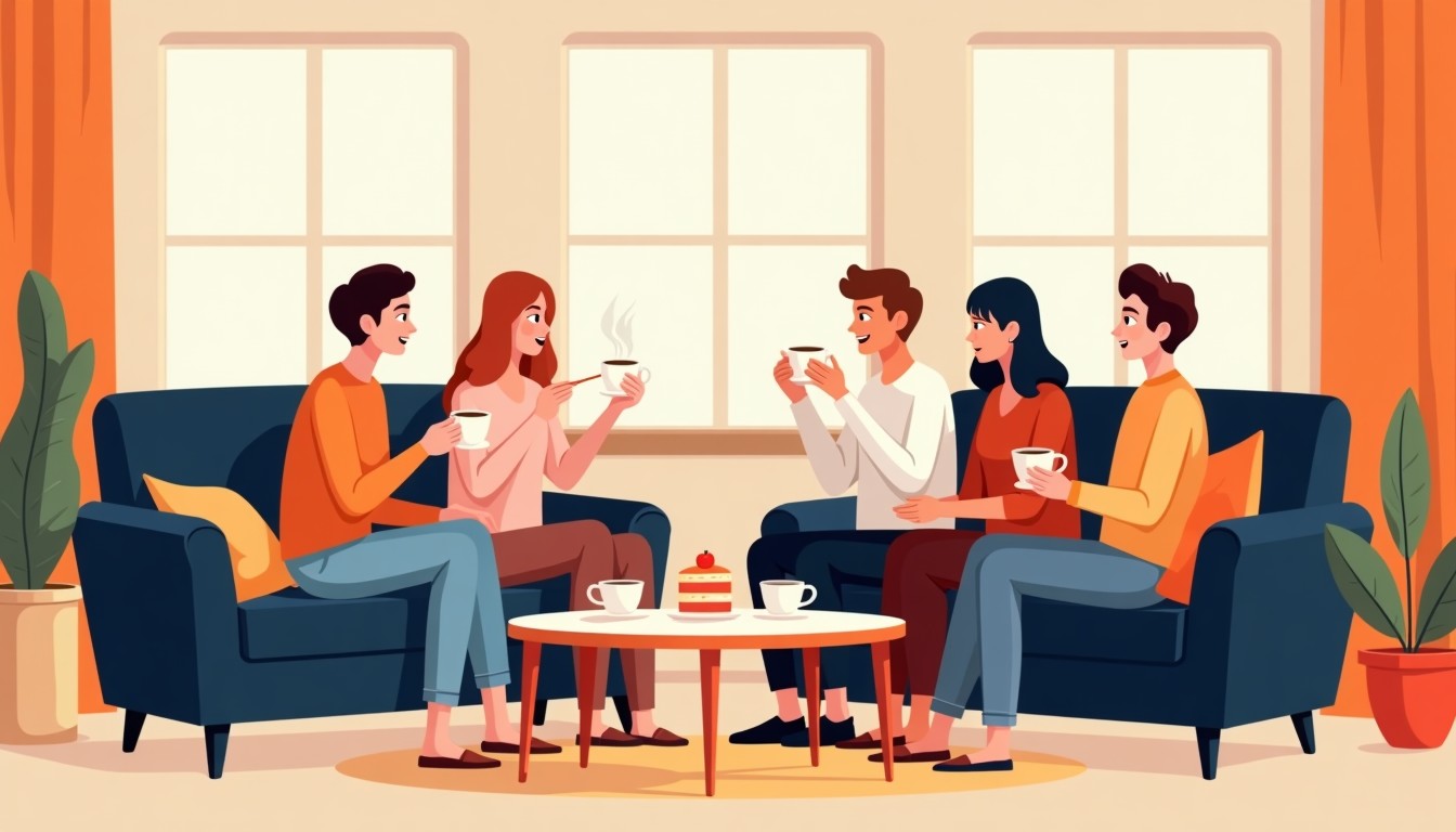 Illustration of a friend complaining about cake at a party.