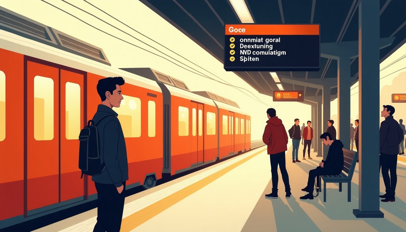 Illustration of a person complaining at a train station.