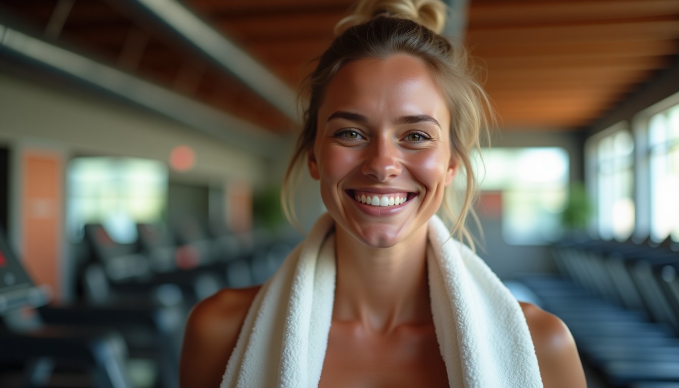 A person smiling after a workout at a gym