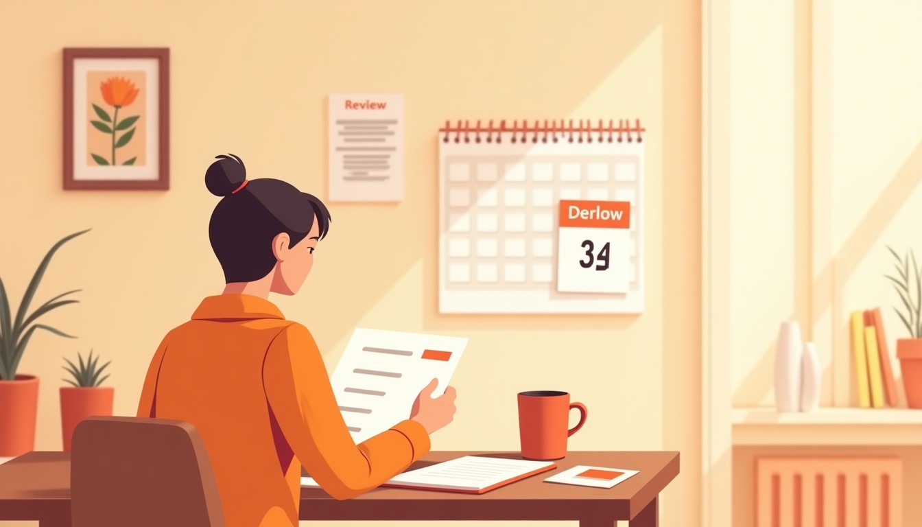 Person reviewing Dutch flashcards at a desk with a calendar showing spaced repetition intervals