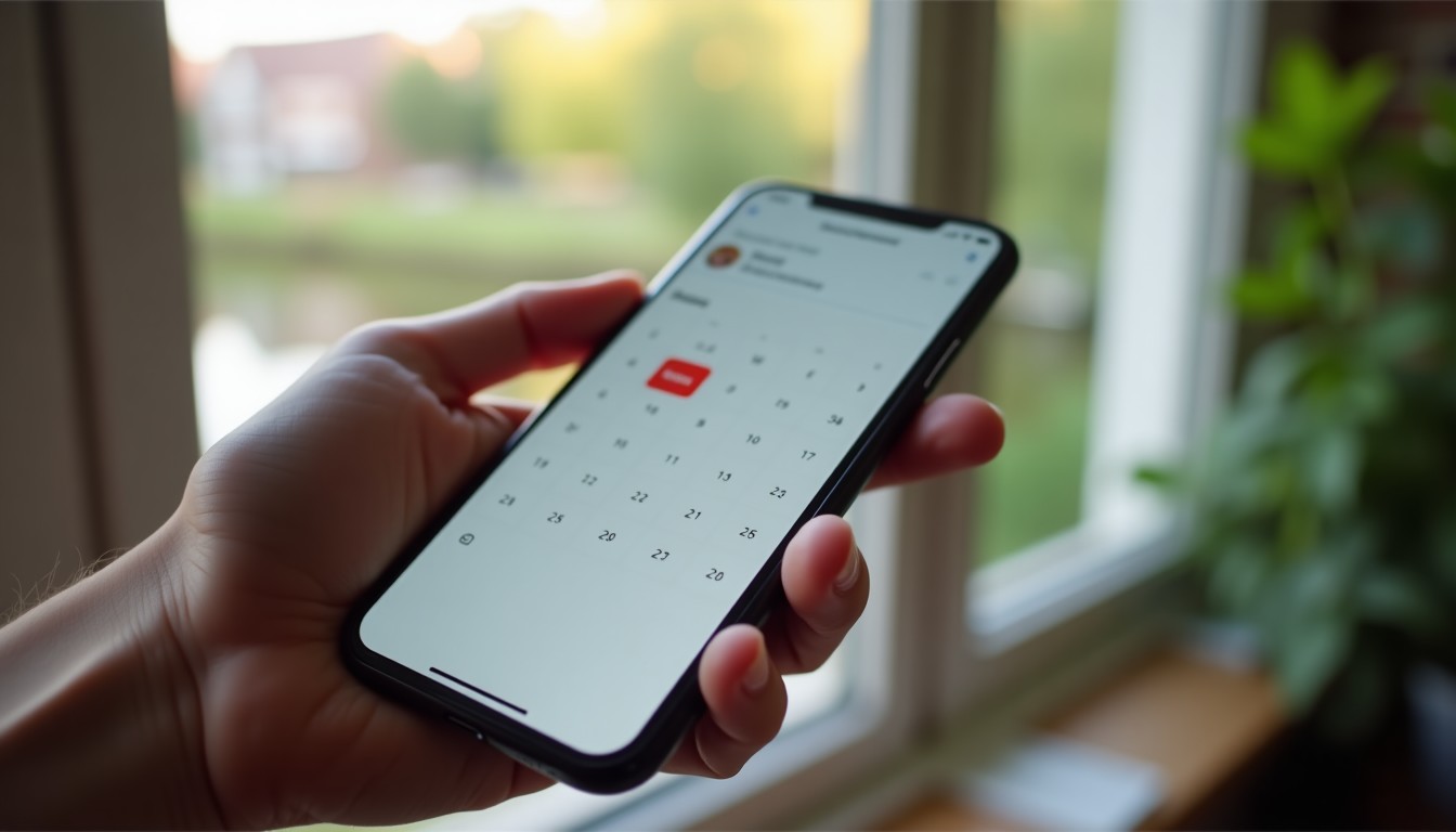 Close-up of a smartphone calendar with a tentative maybe event in a Dutch living room