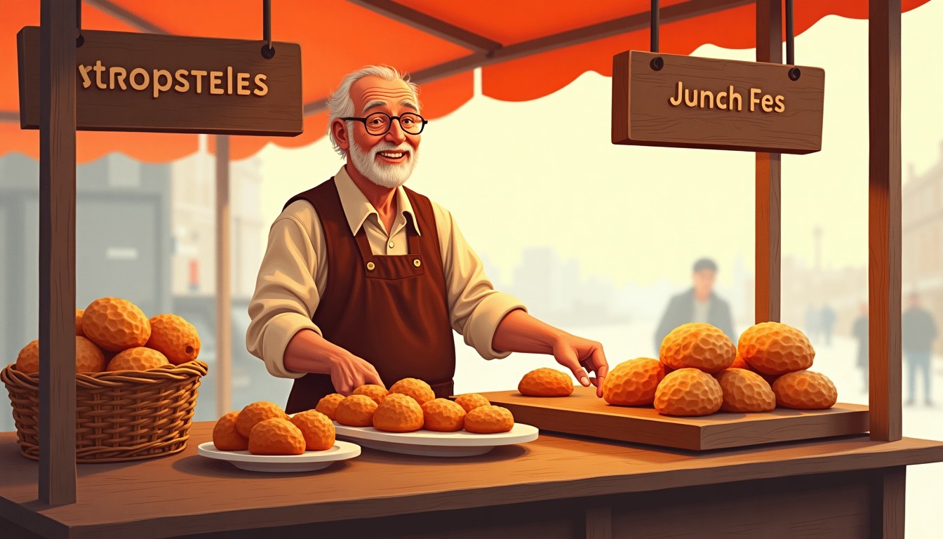 Vintage market stall with traditional Dutch food