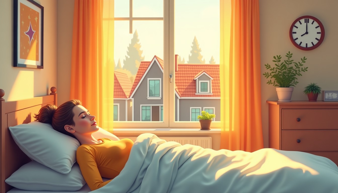 Person sleeping peacefully in a cozy bed with sunlight