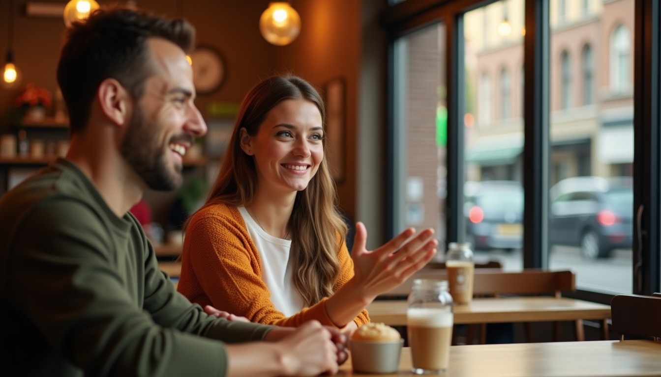 Person asking 'Zullen we polderen?' in a Dutch cafe