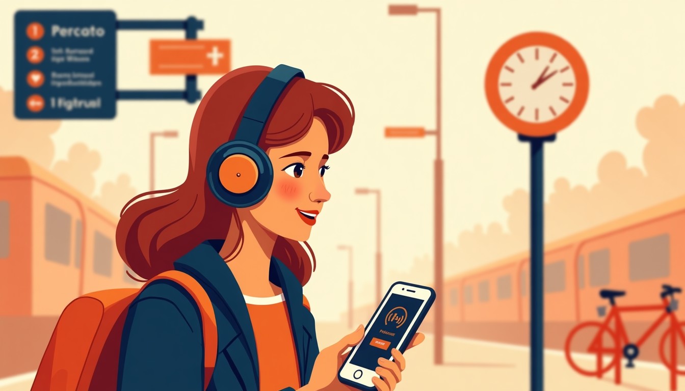Person listening to Dutch podcast during commute at a Dutch train station