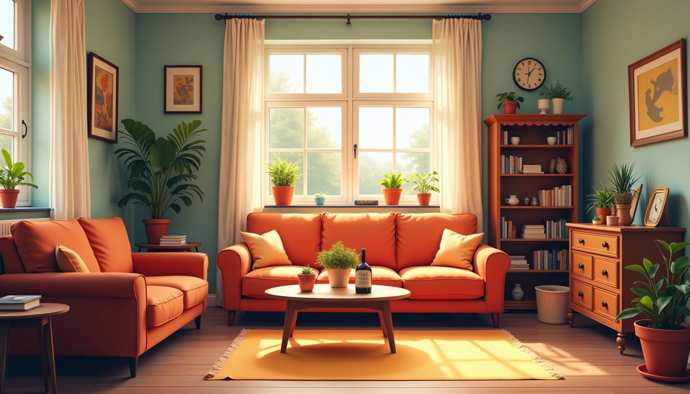A cozy Dutch living room with vintage furniture.