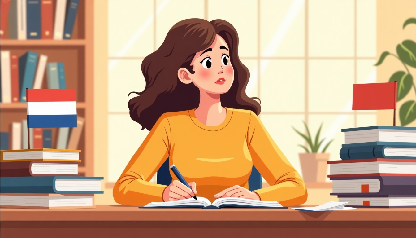A person studying Dutch at a desk