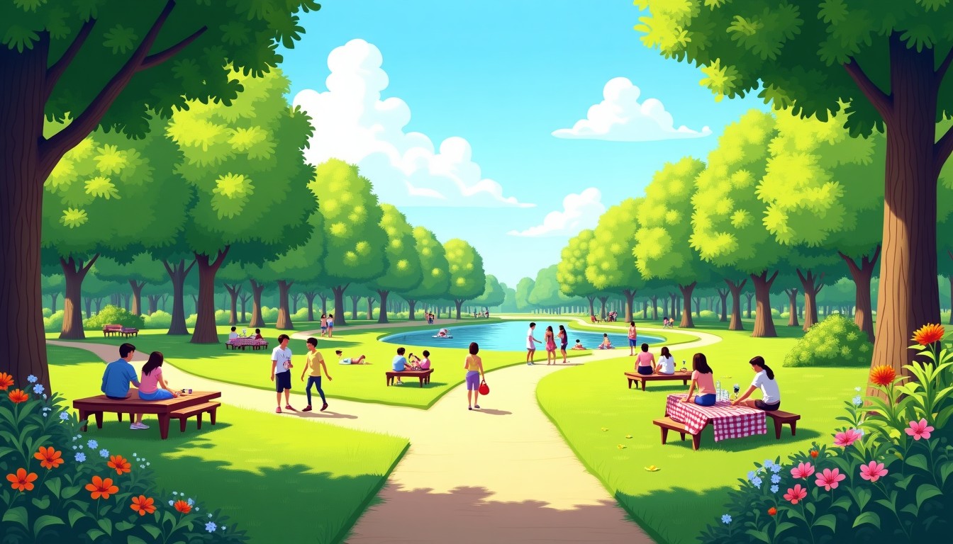 A Dutch park on a sunny day with people enjoying the scenery