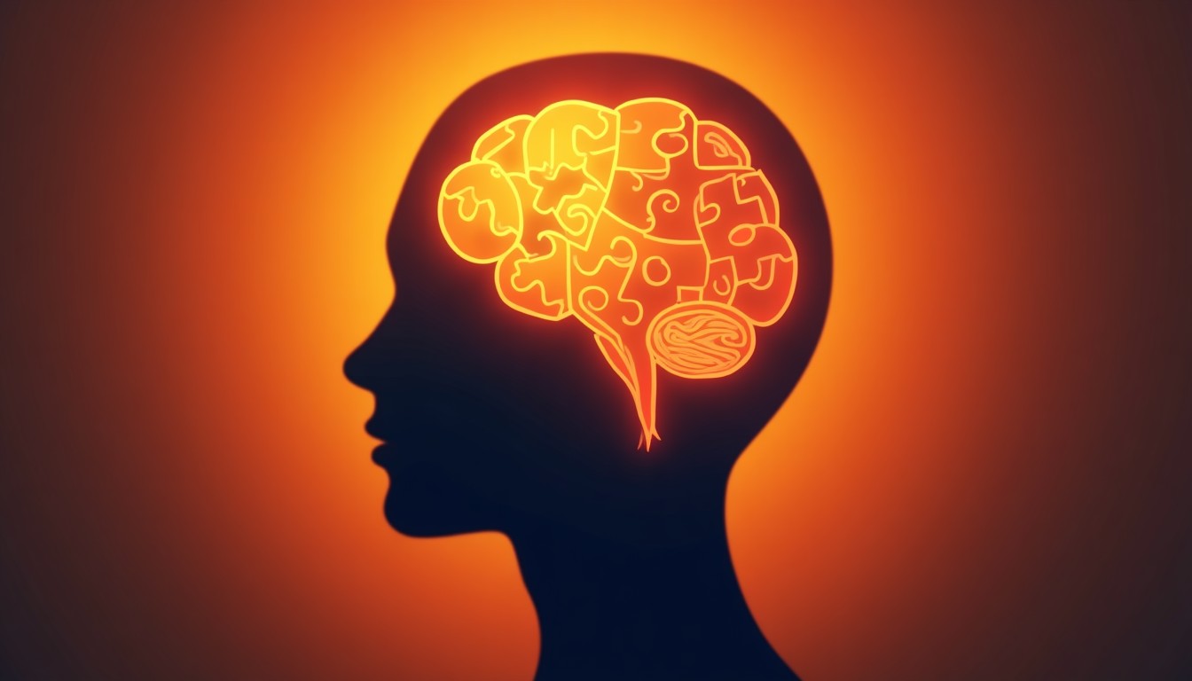 Abstract illustration of a brain split between puzzle pieces and speech bubbles, symbolizing the gap between grammar knowledge and real conversation.