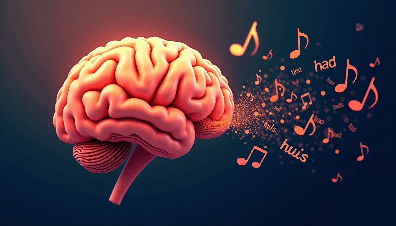 Abstract brain made of sound waves with Dutch words