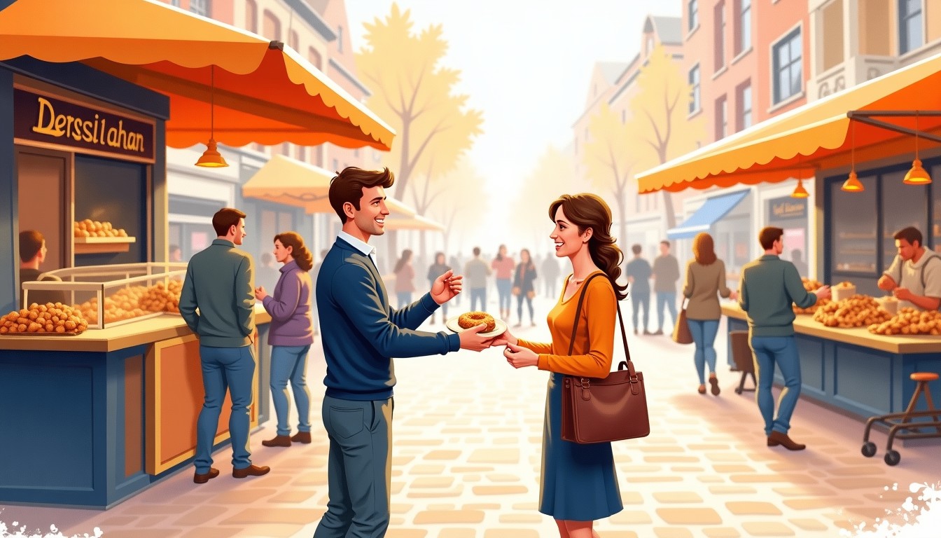 Friendly exchange at a Dutch market stall