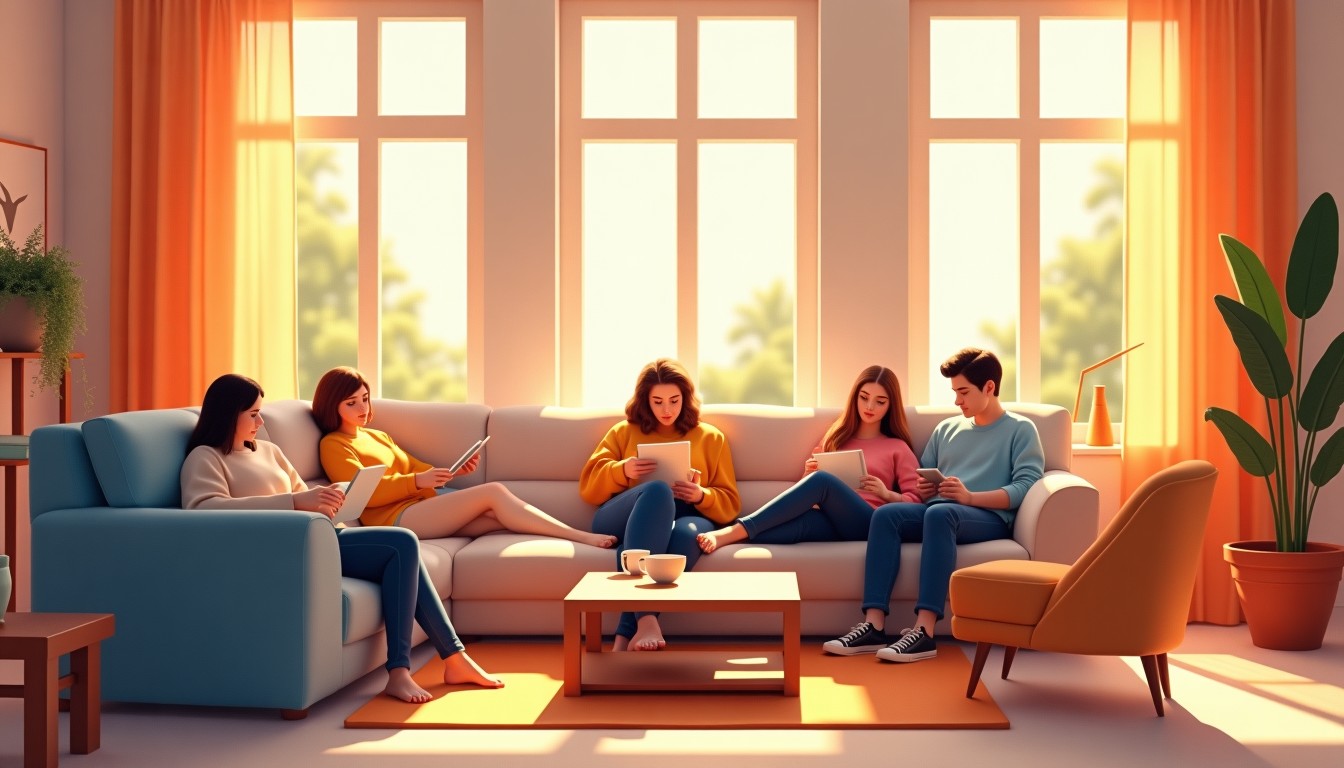 People hanging out in a cozy Dutch living room on a lazy afternoon