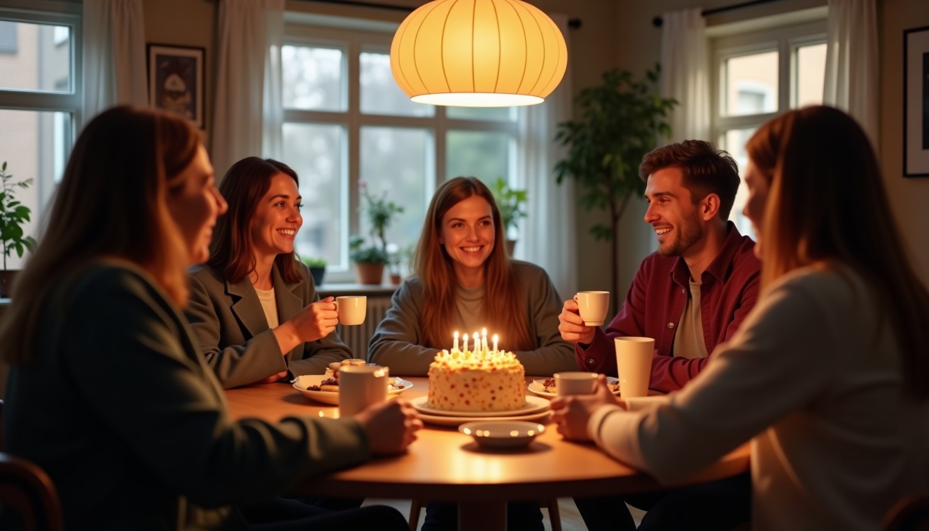 Illustration of a Dutch birthday circle with people chatting