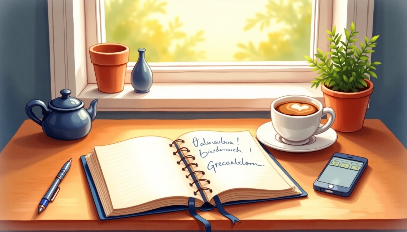 Cozy Dutch study nook with notebook and coffee