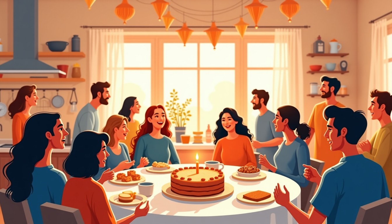 Crowded Dutch kitchen during a birthday party with snacks everywhere