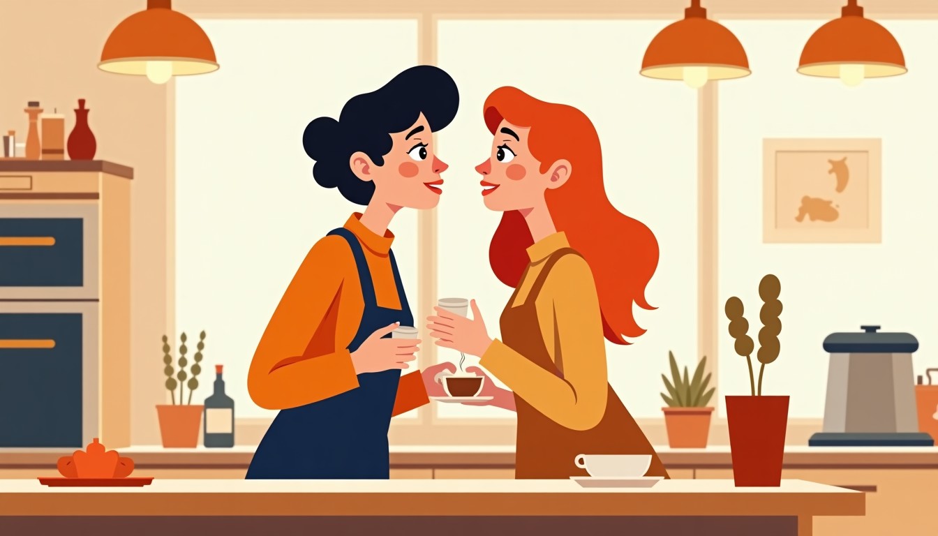 Two colleagues joking in a Dutch office kitchen