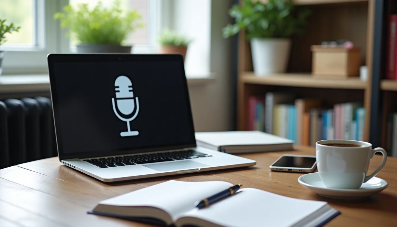 Home study setup with podcast