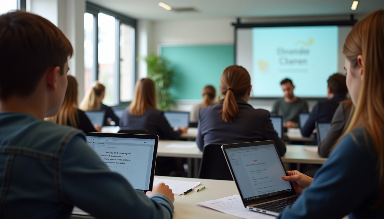 Students learning Dutch in a classroom