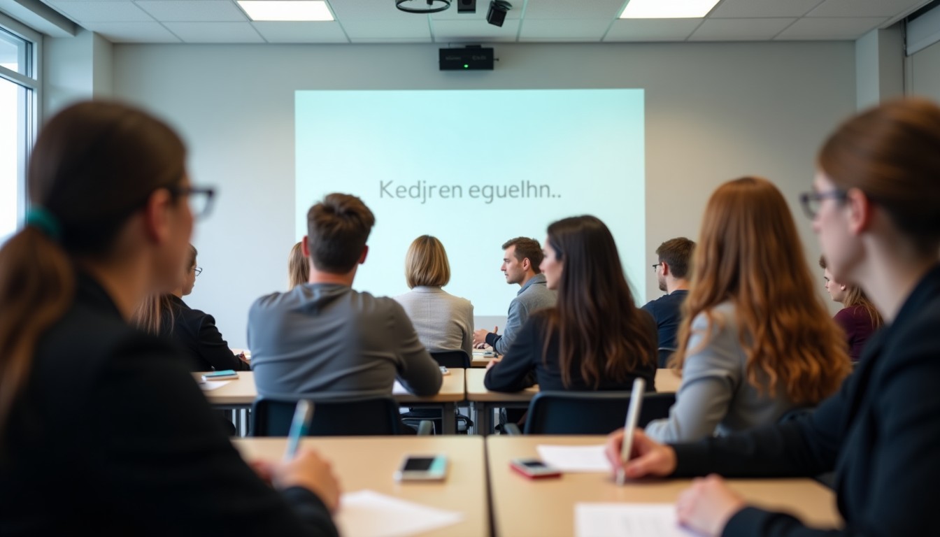 Classroom with students and a teacher discussing