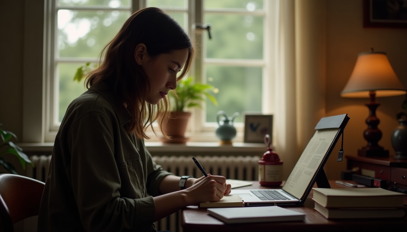 A person reading Anne Frank's diary at home
