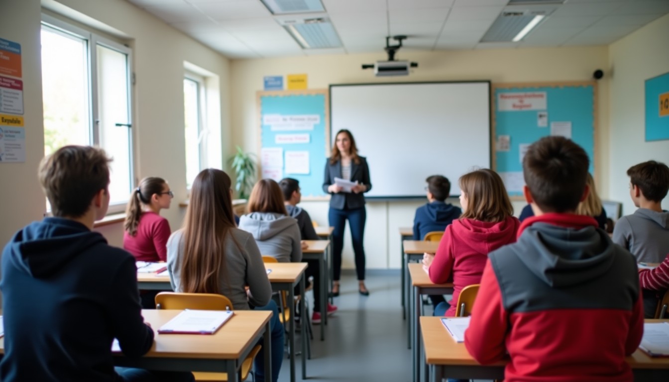 Classroom scene with students and teacher