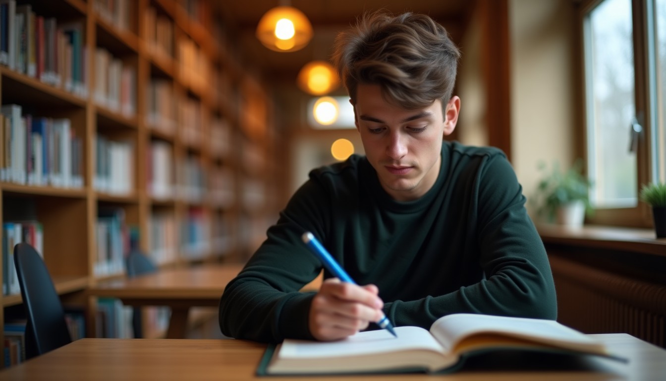 Student reading Dutch book