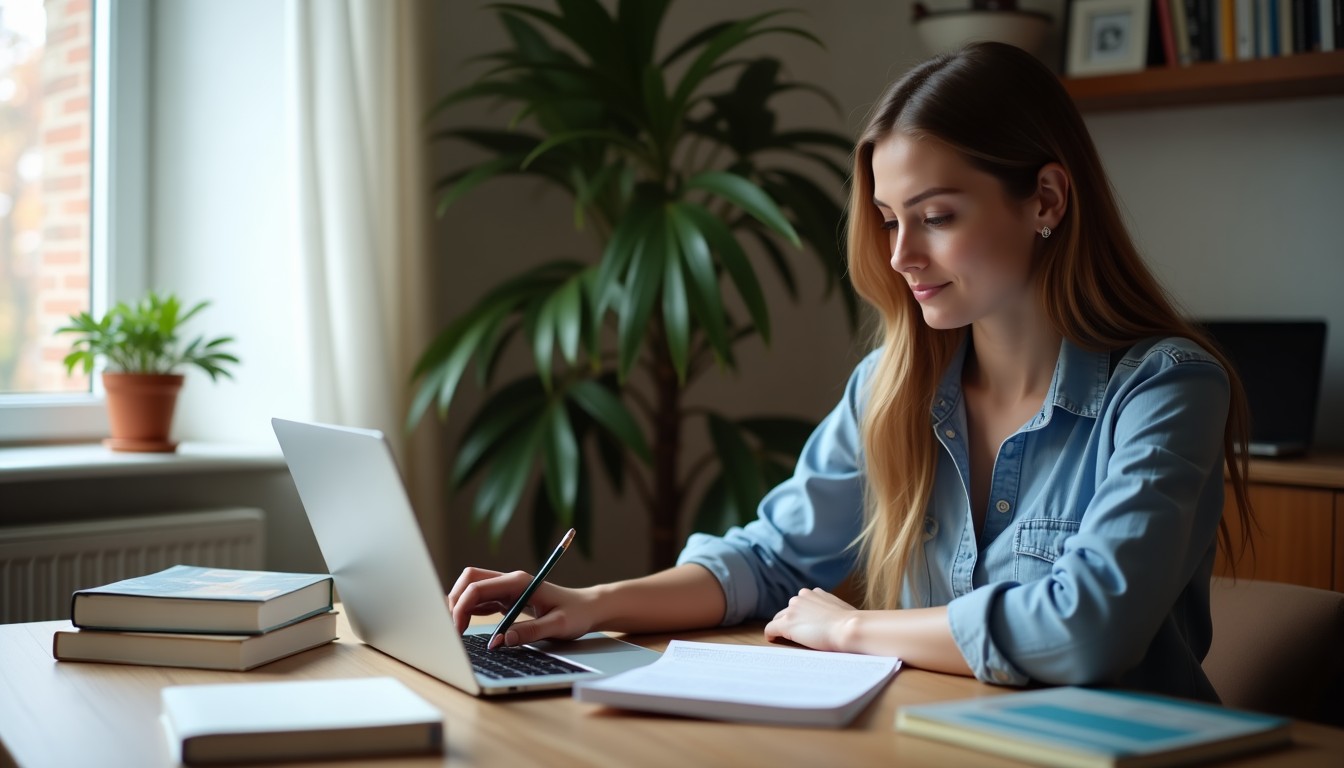 Person studying Dutch at a home desk