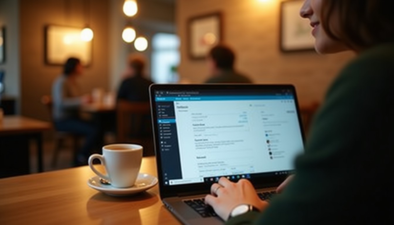 Person using Busuu app in a cafe