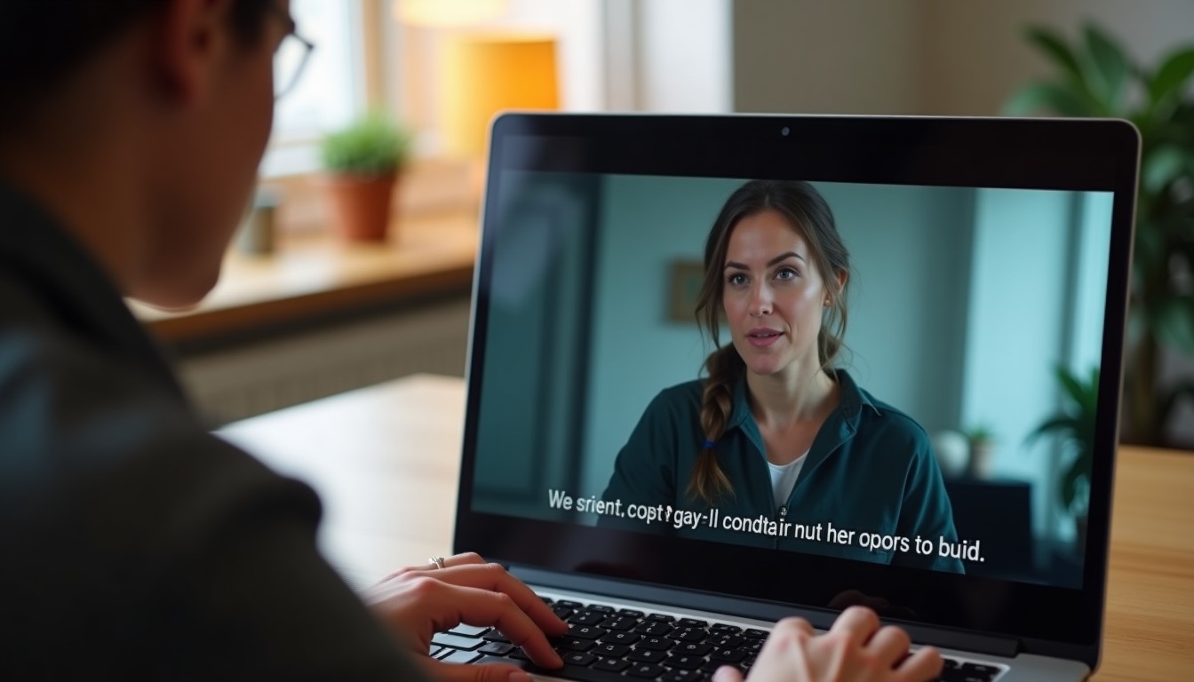 Learner watching a subtitled video at home