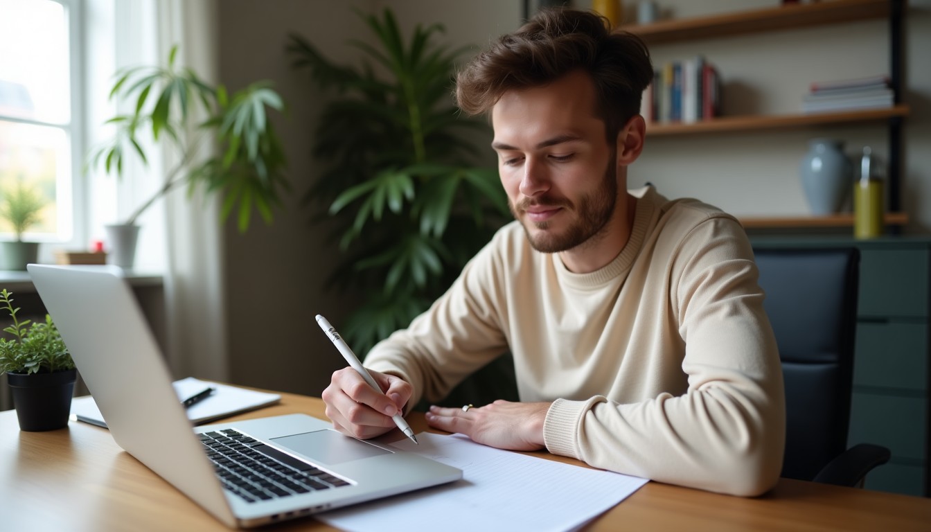 A person studying Dutch online at home