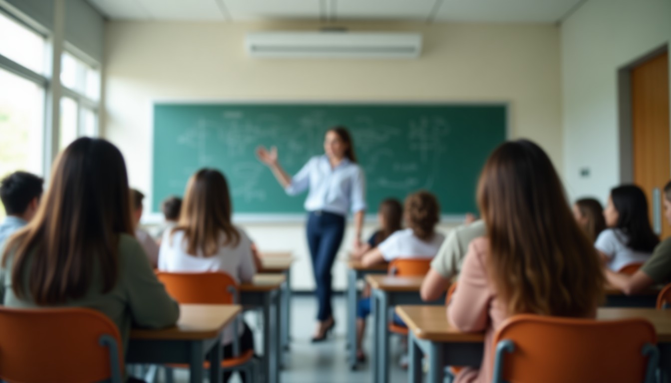 Students and teacher in a classroom