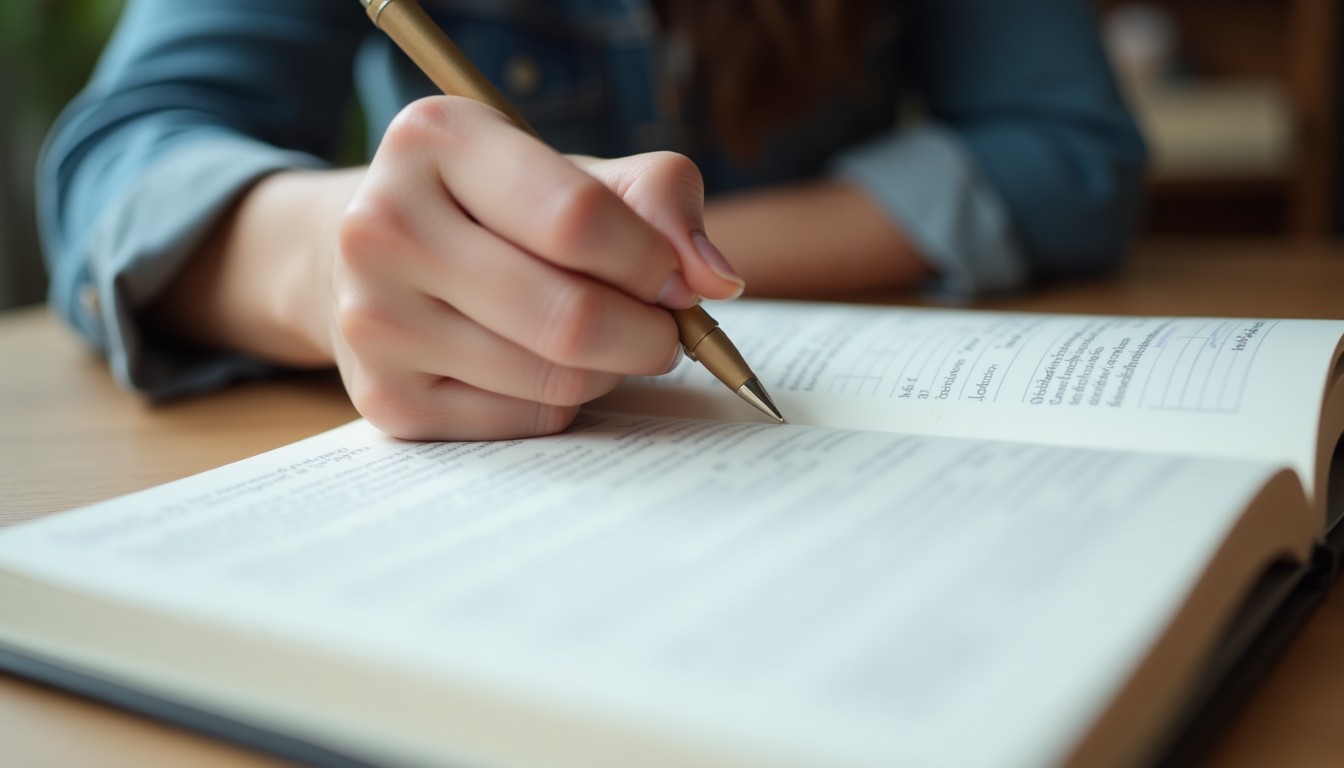 A person studying Dutch with a textbook