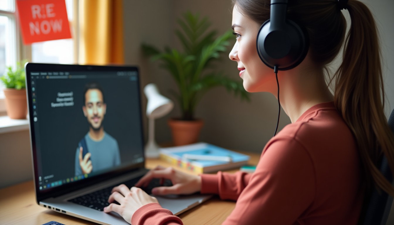 A person listening to a podcast at home
