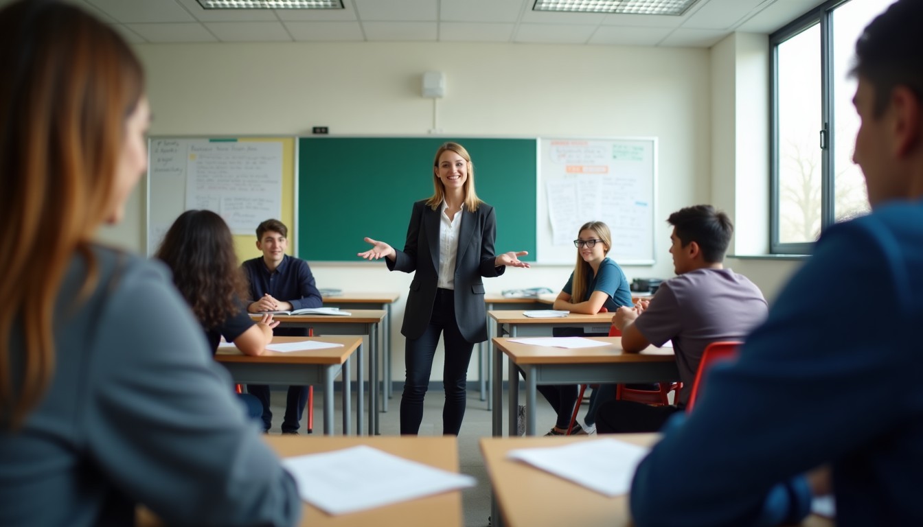 Students and teacher in a classroom