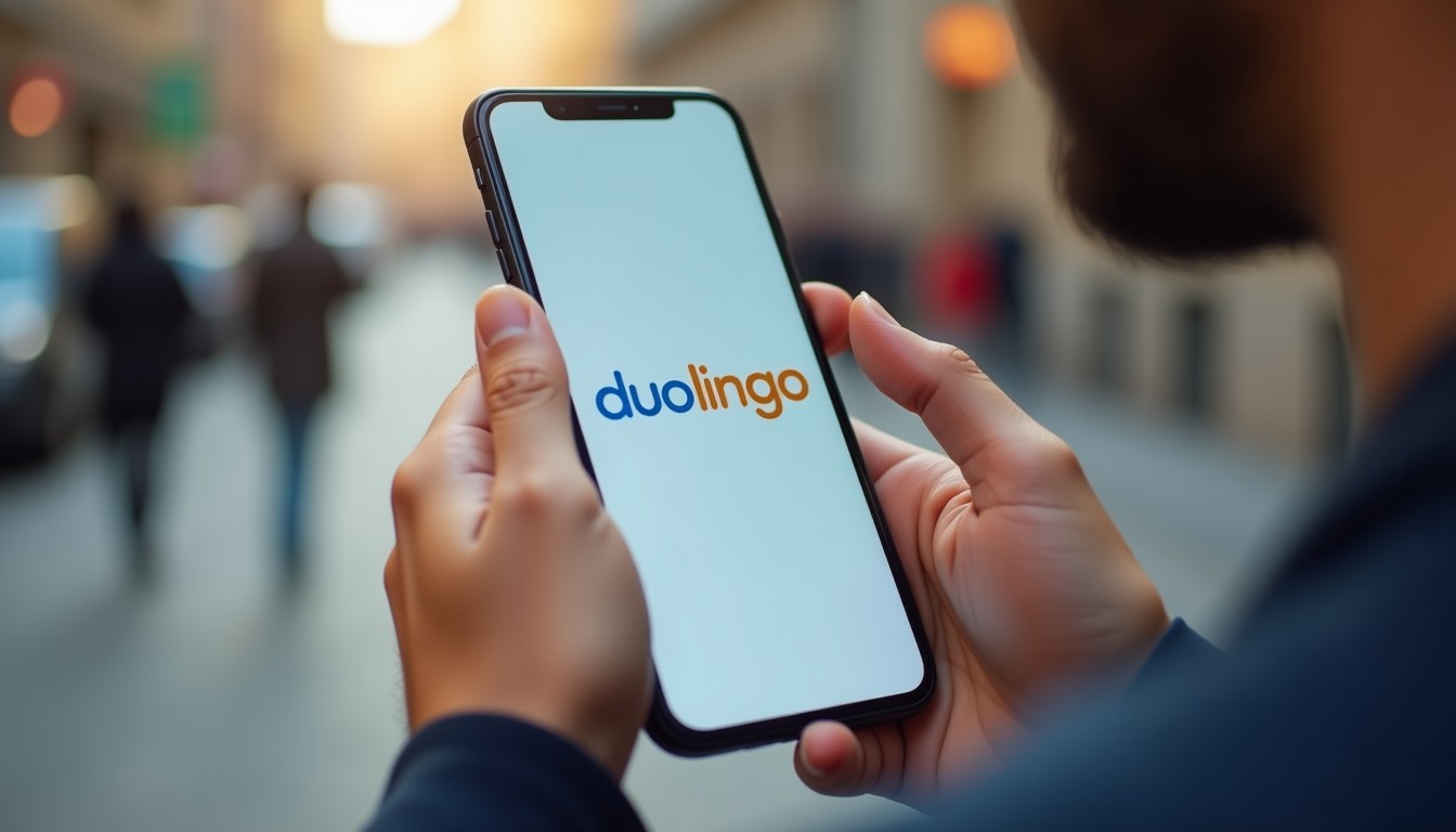 A person using the Duolingo app on their phone