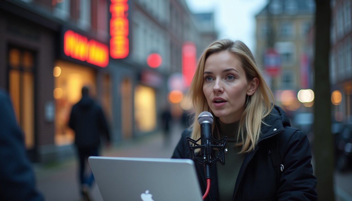 Someone practicing their Dutch speaking skills on a laptop.